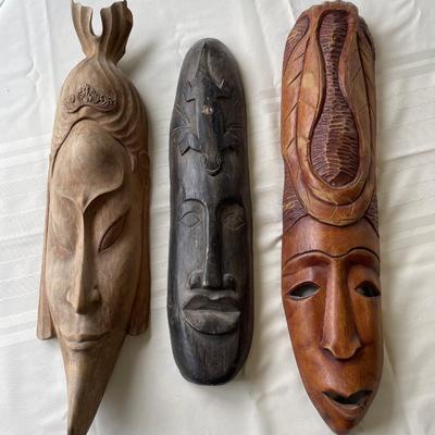 3 Wooden Carved Faces