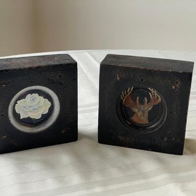 2 Hand-Painted Decorative Wood Blocks