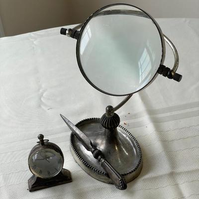 Magnifying Glass with Letter Opener and Orb Magnifying Clock