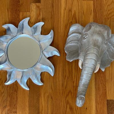 Hand-Painted Elephant Head Wall Decor and Sunbeam Mirror