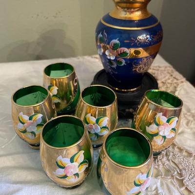 Waterford crystal set & green glasses