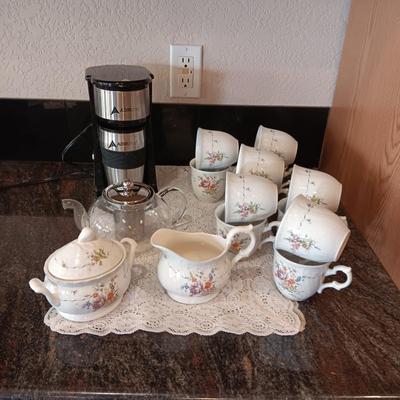 ADIRCHEF SINCE CUP COFFEE BREWER, MIKASA CREAM/SUGAR AND CUPS