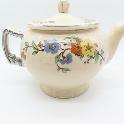 Cream & Floral Teapot Leigh Ware