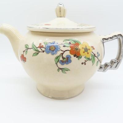 Cream & Floral Teapot Leigh Ware