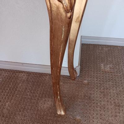 LIVE PLANT & ORNATE GOLD COLORED FOYER OR SOFA TABLE