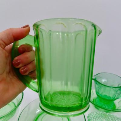 Green Glassware Collection (7 pieces) Possibly Uranium?