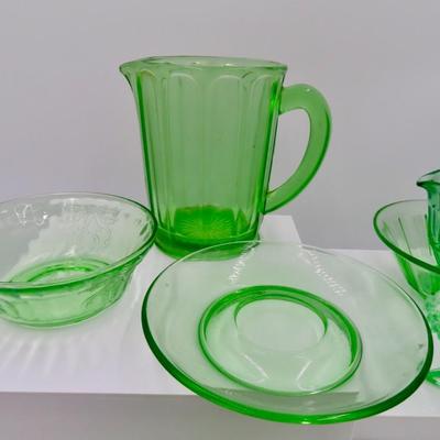 Green Glassware Collection (7 pieces) Possibly Uranium?
