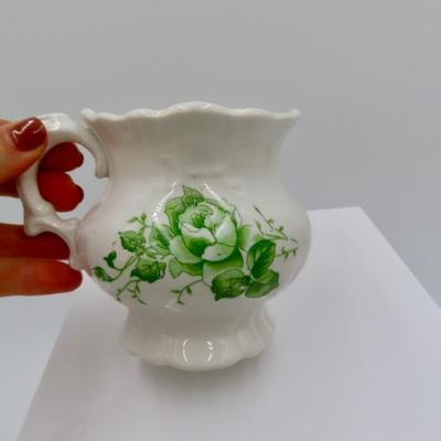 Green floral teapot & creamer
