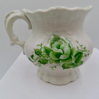 Green floral teapot & creamer