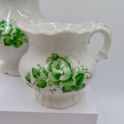 Green floral teapot & creamer