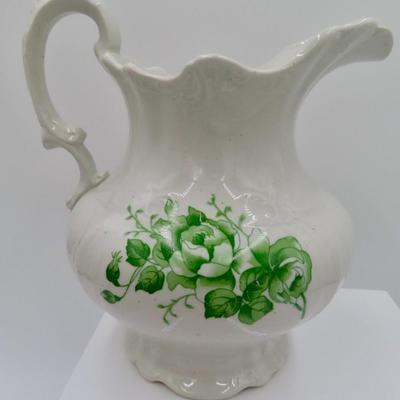 Green floral teapot & creamer