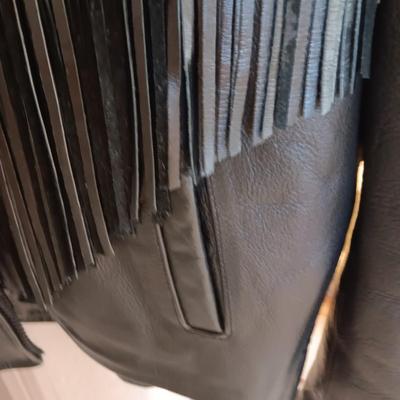 LADIES LEATHER FRINGED JACKET W/RED ROSE ACCENTS & SATIN LINING