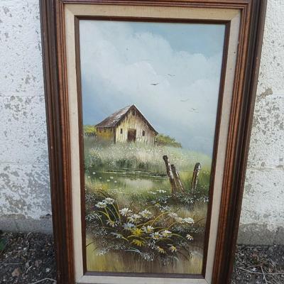Original framed and signed artwork - Country scene barn and daisy's