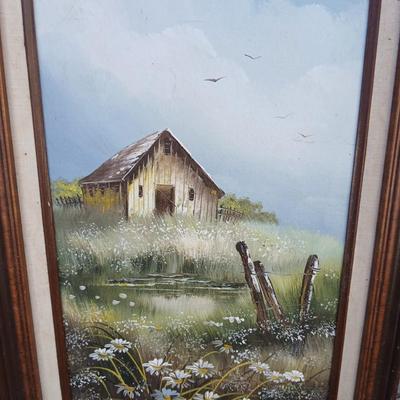 Original framed and signed artwork - Country scene barn and daisy's