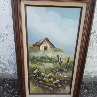 Original framed and signed artwork - Country scene barn and daisy's