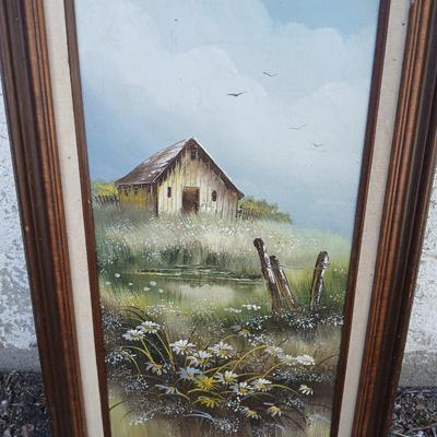 Original framed and signed artwork - Country scene barn and daisy's