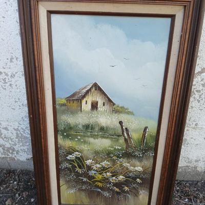 Original framed and signed artwork - Country scene barn and daisy's