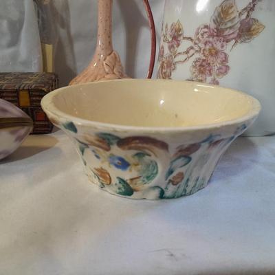 Delicate collectibles - lidded porcelain canister - vase - doll - and more