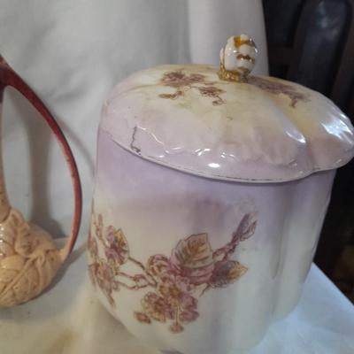 Delicate collectibles - lidded porcelain canister - vase - doll - and more