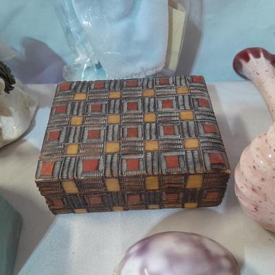 Delicate collectibles - lidded porcelain canister - vase - doll - and more