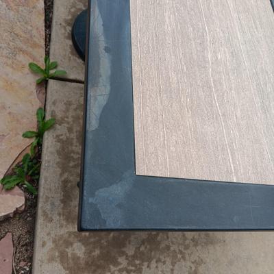 METAL PATIO TABLE WITH UMBRELLA STAND