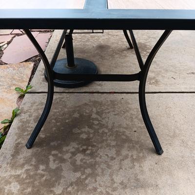 METAL PATIO TABLE WITH UMBRELLA STAND