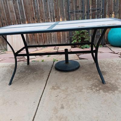 METAL PATIO TABLE WITH UMBRELLA STAND