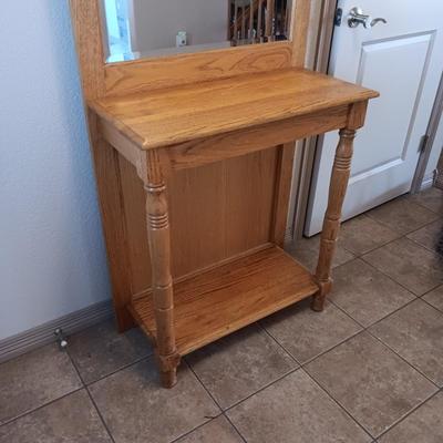 WOODEN HALL TREE WITH BEVELED MIRROR