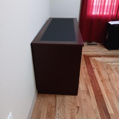 COMPUTER DESK W/4 DRAWERS, 1 CABINET AND PULL OUT SHELF