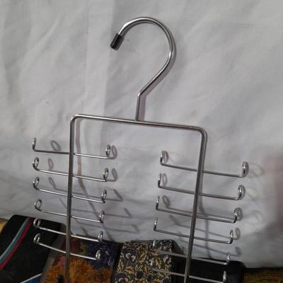 Ten neck ties and a hanger for them