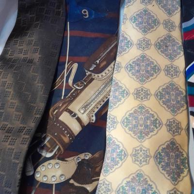 Ten neck ties and a hanger for them