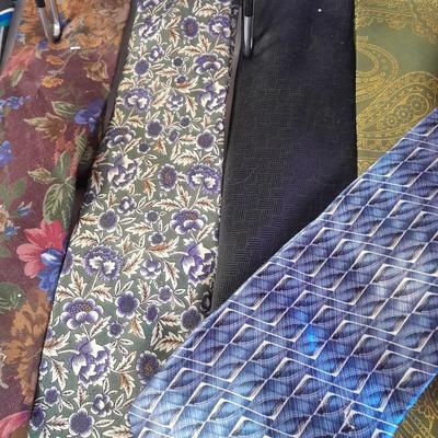 Ten neck ties and a hanger for them