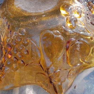 Amber glass bowls - Pedestal bowl and flower shape pressed glass