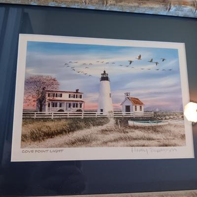 2 SIGNED LIGHTHOUSE THEMED PICTURES