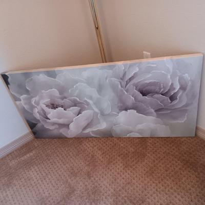 FLORAL PICTURE ON CANVAS AND A FLOOR LAMP