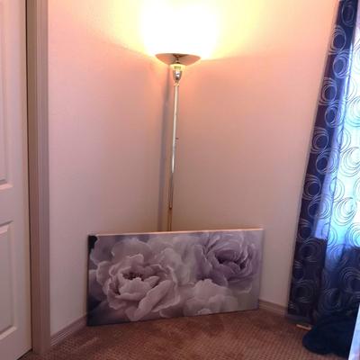 FLORAL PICTURE ON CANVAS AND A FLOOR LAMP