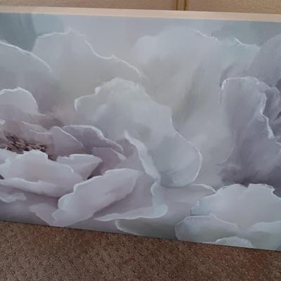 FLORAL PICTURE ON CANVAS AND A FLOOR LAMP