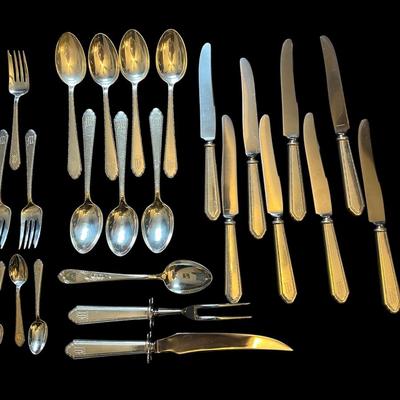 Antique Lunt "Treasure" 74 Pc. Sterling Silver Flatware (1866 g. w/o Knives, Serving Set)