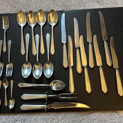 Antique Lunt "Treasure" 74 Pc. Sterling Silver Flatware (1866 g. w/o Knives, Serving Set)