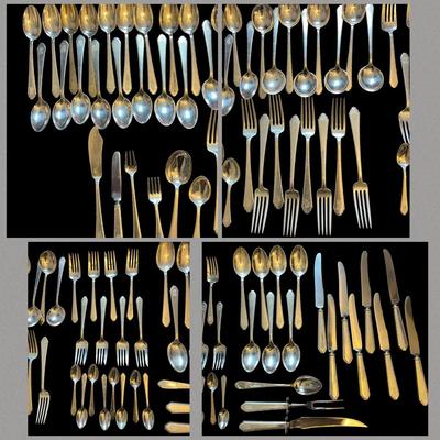 Antique Lunt "Treasure" 74 Pc. Sterling Silver Flatware (1866 g. w/o Knives, Serving Set)