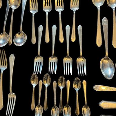 Antique Lunt "Treasure" 74 Pc. Sterling Silver Flatware (1866 g. w/o Knives, Serving Set)