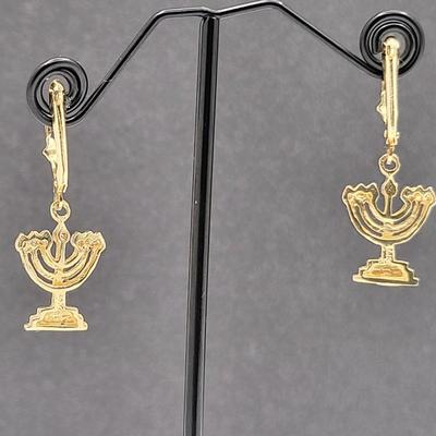 14k Gold Menorah Candle Earrings 4.4gr