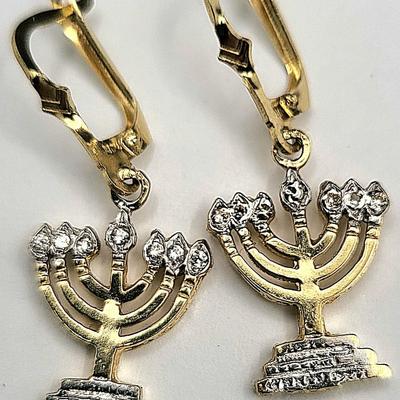 14k Gold Menorah Candle Earrings 4.4gr