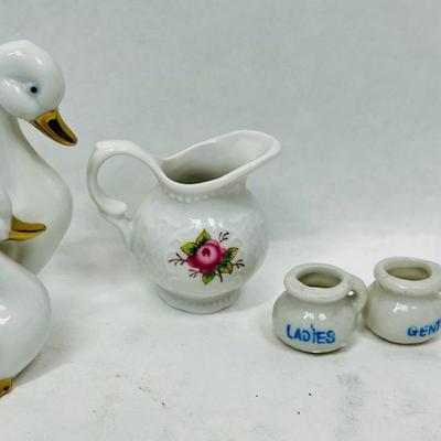 Ceramic Lot - ducks, swans, miniature tea set pieces
