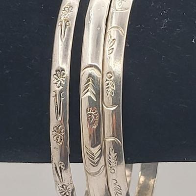 Trio Sterling Etched Bangle Bracelets Mexico 39.4gr