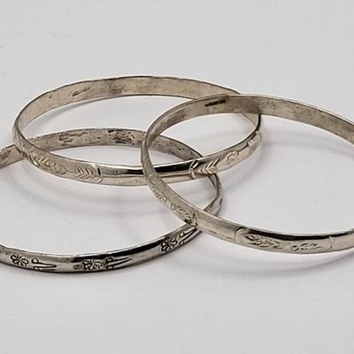 Trio Sterling Etched Bangle Bracelets Mexico 39.4gr