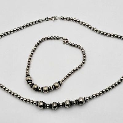 925 Beaded Necklace & Bracelet Set