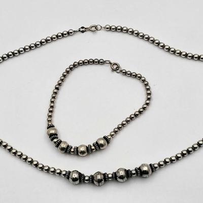 925 Beaded Necklace & Bracelet Set