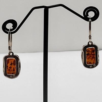 Baltic Amber Earrings Sterling Silver