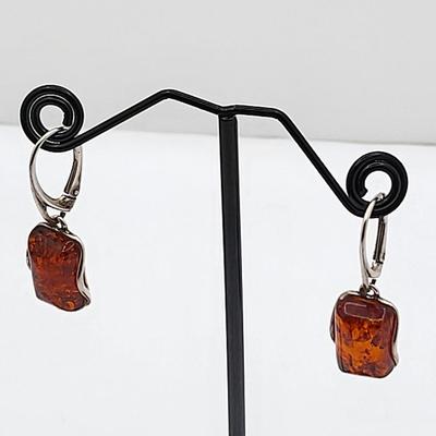 Baltic Amber Earrings Sterling Silver